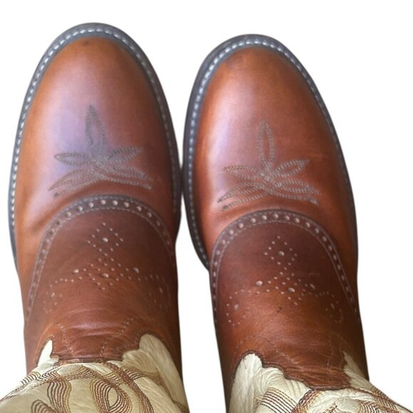 Tony Lama Western Buckaroo Two Tone Brown Cowboy Boots Sz 9.5B Vtg USA Leather - Picture 5 of 8